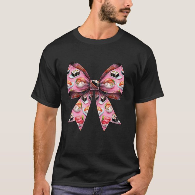 Camiseta Coquette Bow Sushi Patrón de comida japonesa Cinta (Anverso)