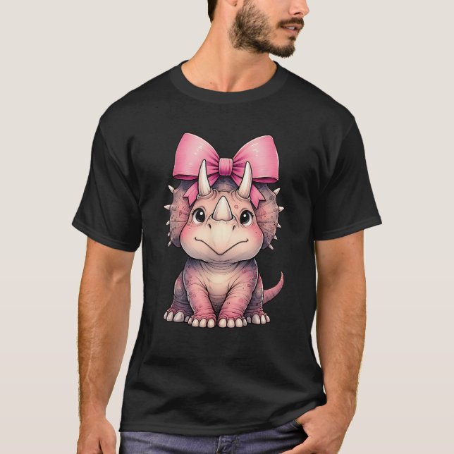 Camiseta Coquette Bow Triceratops Dinosaur Pink Ribbon Mom (Anverso)