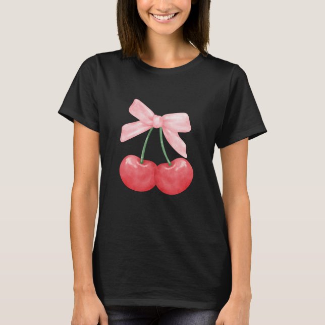 Camiseta Coquette Cherries con arveja rosa (Anverso)