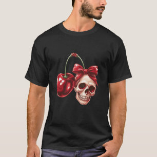Camiseta Coquette Cherry y Bow Skull Kawaii Cherry Aesthe