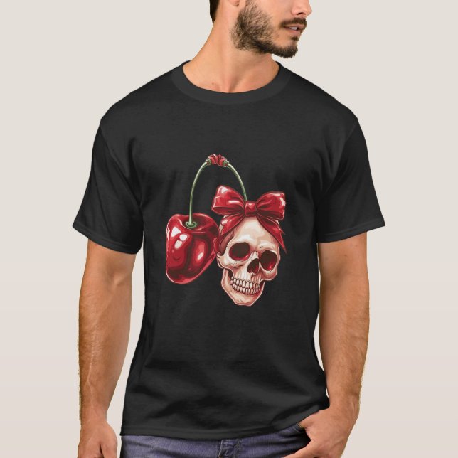 Camiseta Coquette Cherry y Bow Skull Kawaii Cherry Aesthe (Anverso)