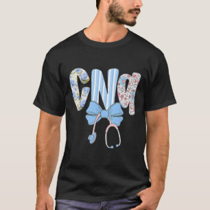 Camiseta Coquette Cna Enfermera Floral Azul Stethoscope Cor