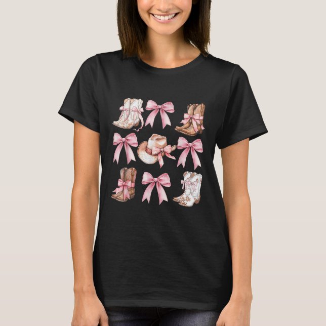 Camiseta Coquette Cowgirl Boots con arcos rosados estéticos (Anverso)