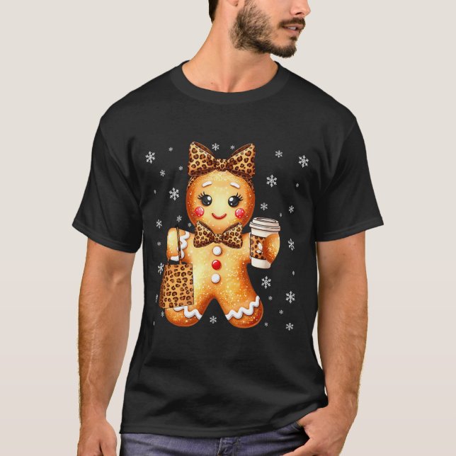 Camiseta Coquette Cute Gingerbread Leopard Bow Christmas Gi (Anverso)