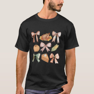 Camiseta Coquette Fall Bow Día de Acción de Gracias Cena Wa