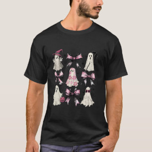 Camiseta Coquette Halloween Fantasma Bow Rosa Negro Gótico 