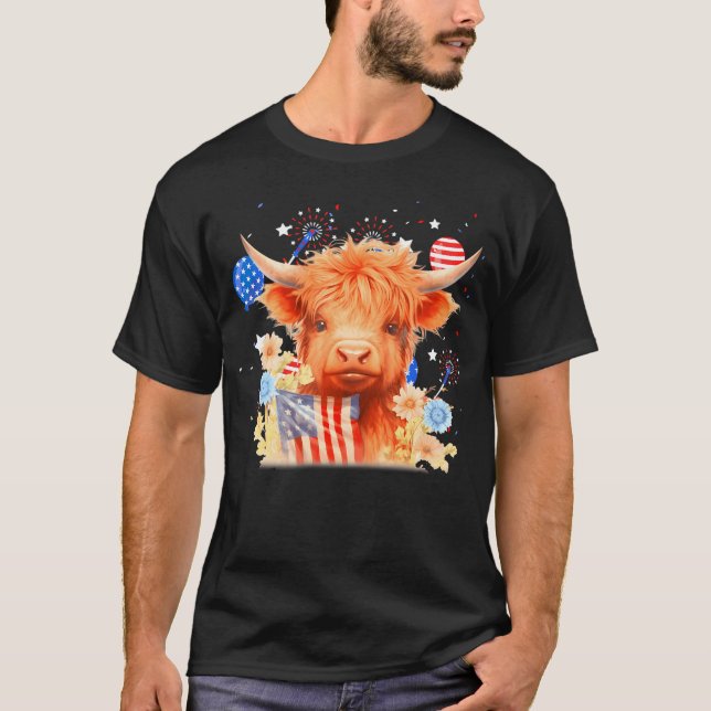 Camiseta Coquette Highland Cow 4 De Julio Patriótico Cute A (Anverso)