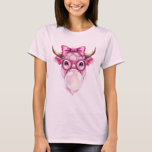 Camiseta Coquette Highland Cow Bubblegum Tshirt Design (Anverso)
