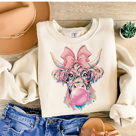 Camiseta Coquette Highland Cow Bubblegum Tshirt Design,