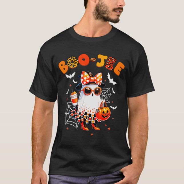 Camiseta Coquette Leopard Ghost Coffee Boo-jee Halloween Bo (Anverso)