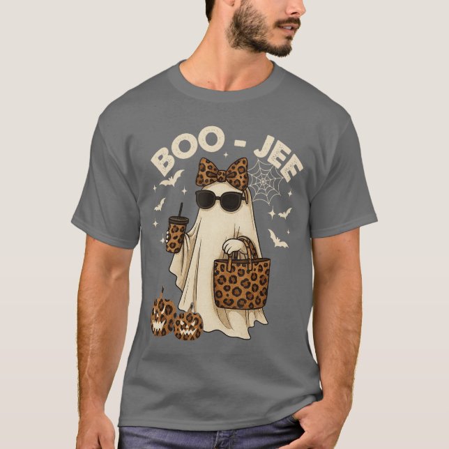 Camiseta Coquette Leopard Ghost Coffee Boo JEE Halloween Bo (Anverso)