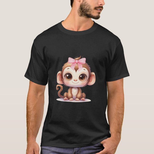 Camiseta Coquette Monkey Lover Bow Simple Rosa Cute Girona  (Anverso)