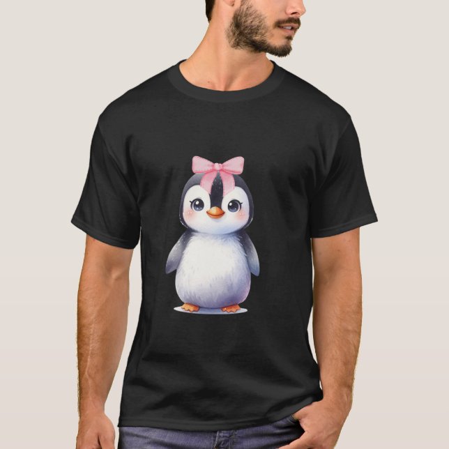 Camiseta Coquette Penguin Bow Simple Rosa Cute Chica (Anverso)