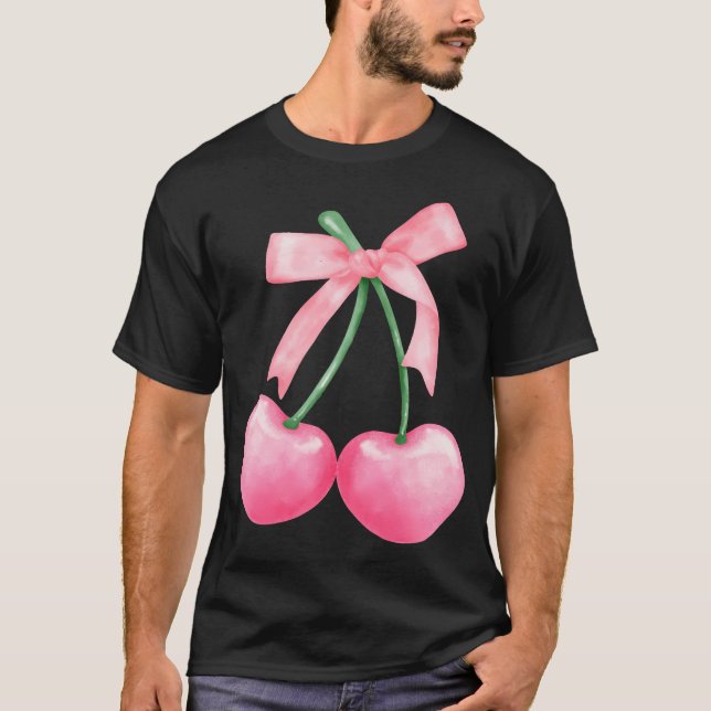 Camiseta Coquette Pink Bow Cherry Día de San Valentín Estét (Anverso)
