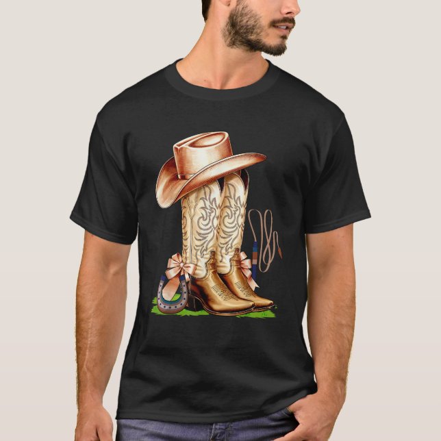 Camiseta Coquette Pink Bow Cowboy Boots Chicas jovencitos (Anverso)