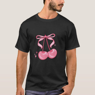 Camiseta Coquette Pink Cherry Bow Estético Cute Trend Coqu