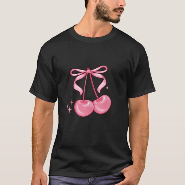 Camiseta Coquette Pink Cherry Bow Estético Cute Trend Coqu (Anverso)
