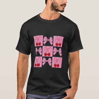 Camiseta Coquette Ribbon Cherry Coquette Bow Pink Checado A