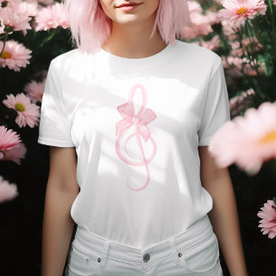 Camiseta Coquette rosa Treble Clef Music Bow Simple