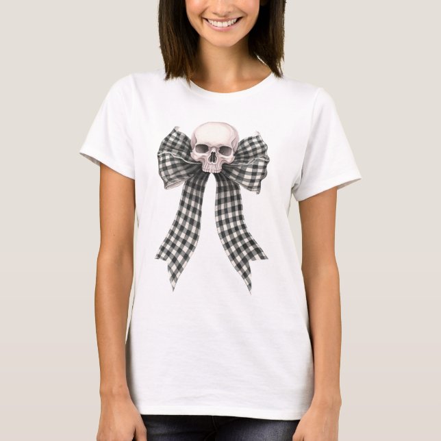 Camiseta Coquette Skull Bow Gingham Gothic T Shirt (Anverso)