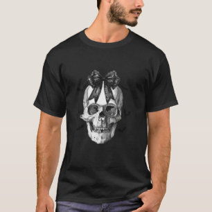 Camiseta Coquette Skull de Halloween con Black Lace Bow Spo