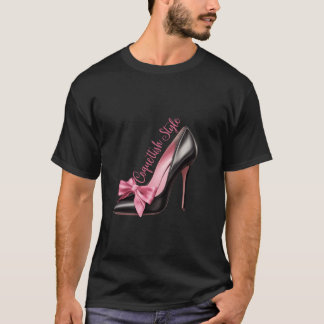 Camiseta Coquette Style Black Stilleto con arco rosado