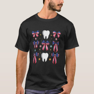 Camiseta Coquette Tooth US Flag Bow Dental Teeth 4 de julio