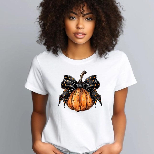 Camiseta Coquettish Halloween Pumpkin Stars Black Bow (Subido por el creador)