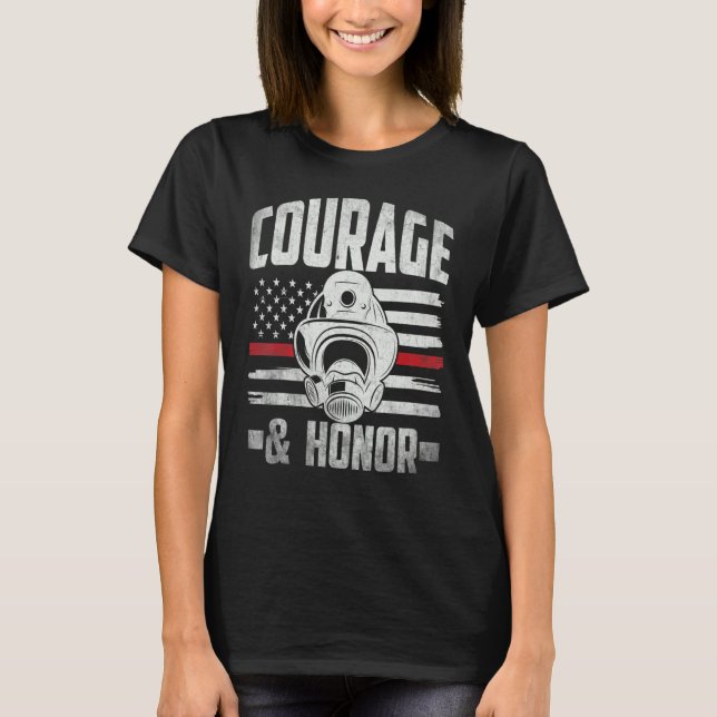 Camiseta Coraje y honor para el bombero Estados Unidos (Anverso)