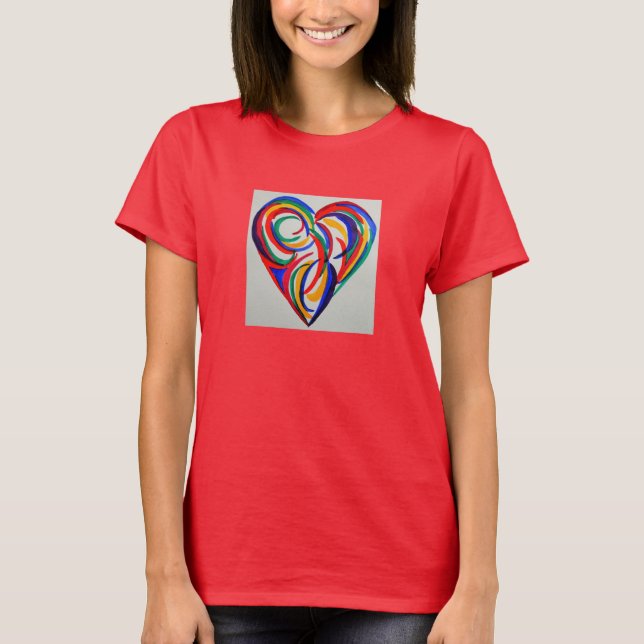 Camiseta Corazón abstracto del arco iris de la acuarela (Anverso)