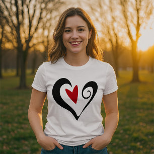 Camiseta Corazón abstracto rojo y negro Romántico moderno