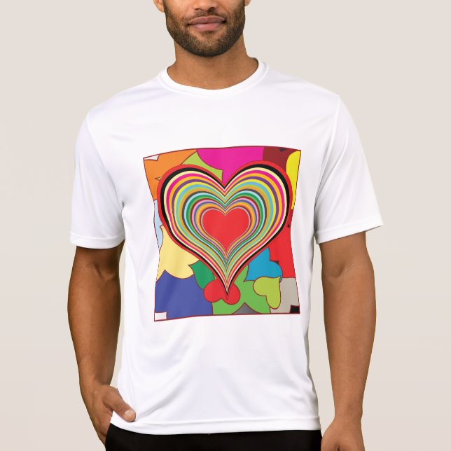 Camiseta Corazón abstracto vibrante de arcoíris en capas (Anverso)