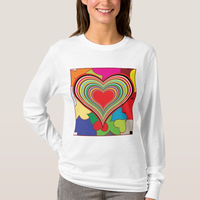 Camiseta Corazón abstracto vibrante en capas de arcoíris (Anverso)