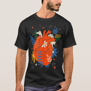 Camiseta Corazón anatómico con flores de corazón humano