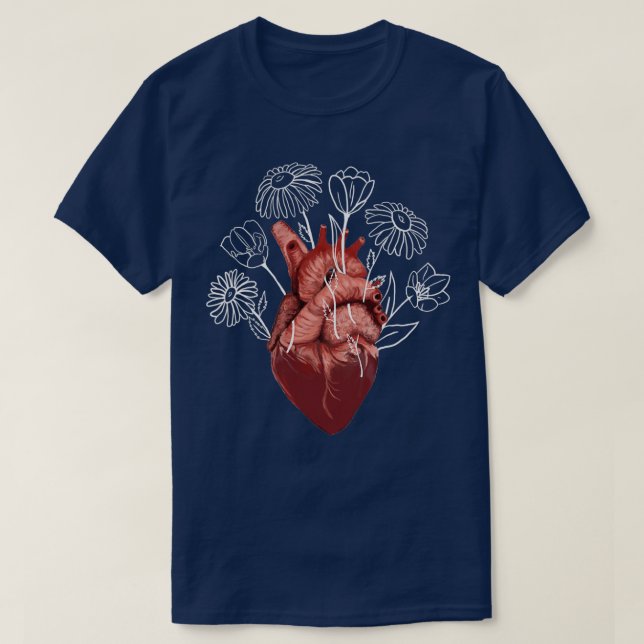 Camiseta Corazón anatómico tejido con flores Tulipanes Dais (Diseño del anverso)