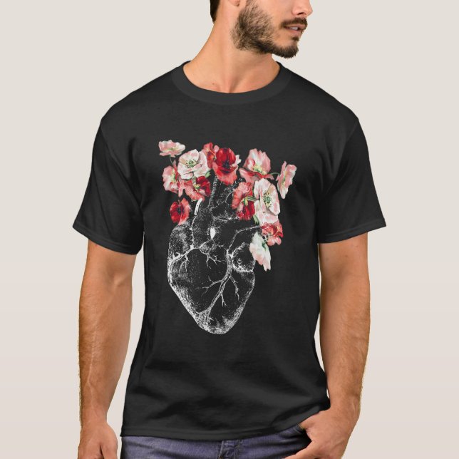 Camiseta Corazón Anatómico Y Flores (Anverso)