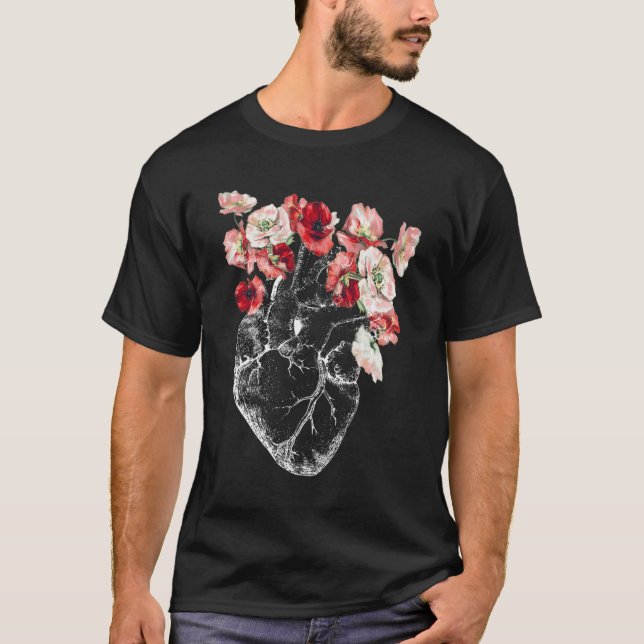 Camiseta Corazón Anatómico Y Flores (Anverso)