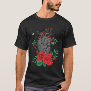 Camiseta Corazón Anatómico Y Flores Hombres Mujeres Cardica