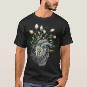 Camiseta Corazón Anatómico Y Flores Hombres Mujeres Cardica