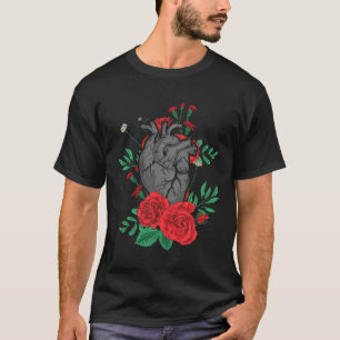 Camiseta Corazón Anatómico y Flores Hombres Mujeres Cardiol