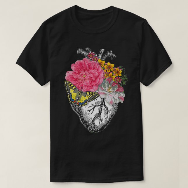 Camiseta Corazón Anatómico y Flores Muestra Tu Amor (Diseño del anverso)