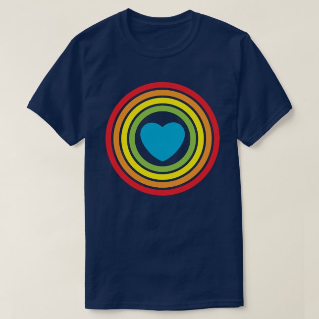 Camiseta corazón arco iris retro (Diseño del anverso)