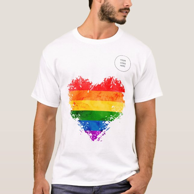 Camiseta corazón arco iris y tu propio logo (Anverso)