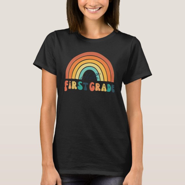 Camiseta Corazón Arcoíris Boho Para Maestras Mujeres Hola K (Anverso)