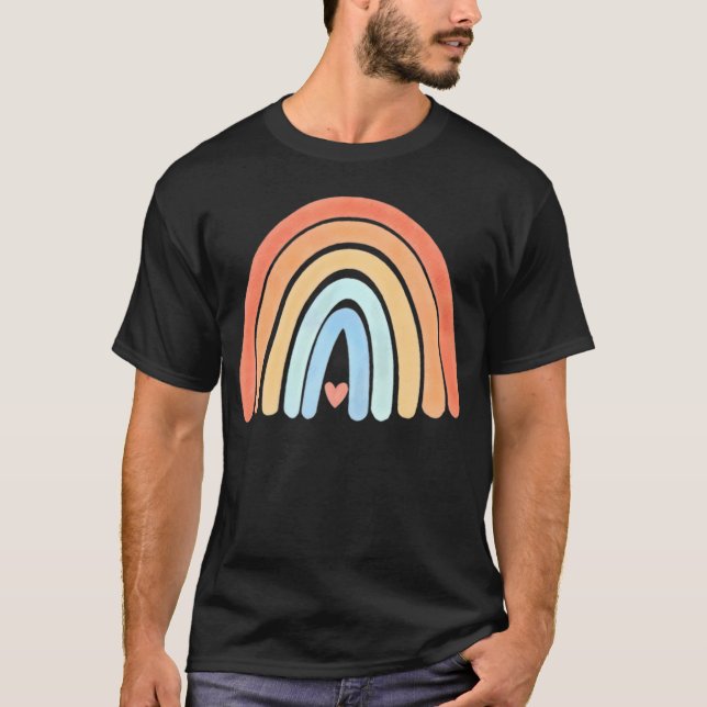 Camiseta Corazón arcoiris Boho Rayas mínimas Neutrales (Anverso)