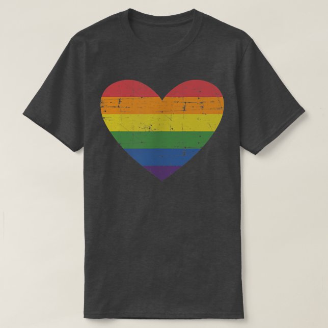 Camiseta Corazón arcoiris para orgullo de apoyo gay y lesbi (Diseño del anverso)