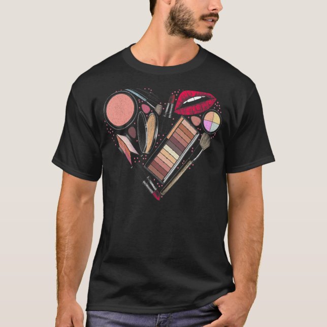 Camiseta Corazón artístico de maquillaje lindo para cosmetó (Anverso)