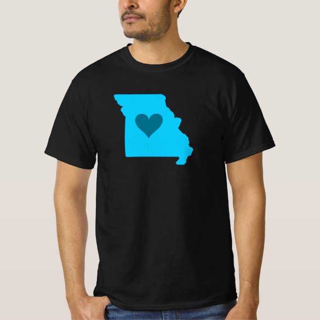 Camiseta Corazón azul en el esquema del estado de Misuri (Anverso)