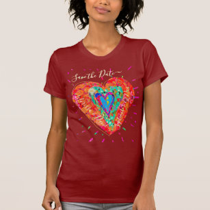 Camiseta Corazón azul turquesa rosa hippie retro Guardar la
