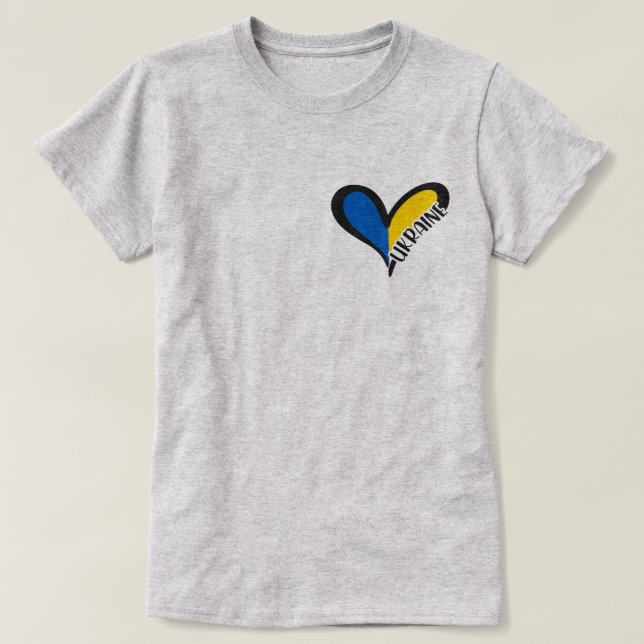 Camiseta Corazón azul y amarillo con inscripción Ucrania (Diseño del anverso)